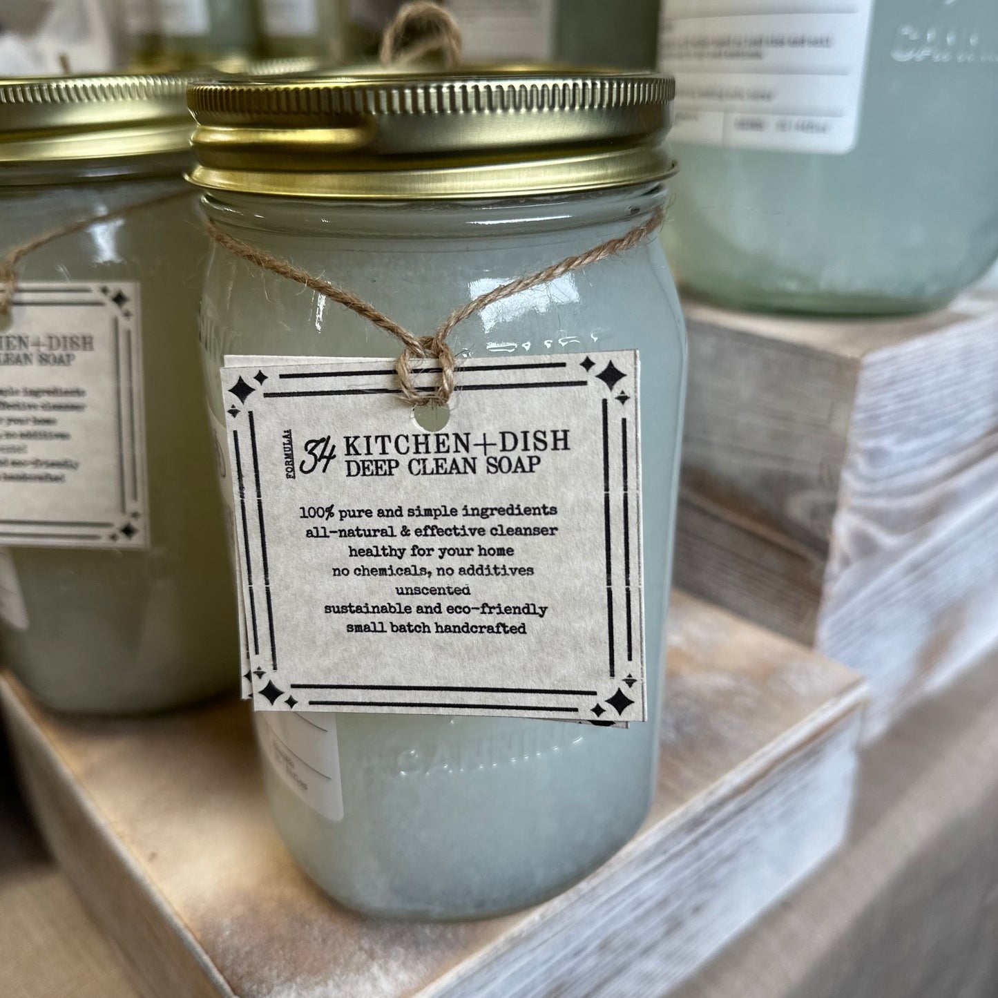kitchen and dish soap tag, pure soap for the kitchen, no chemicals, synthetics or additives, unscented