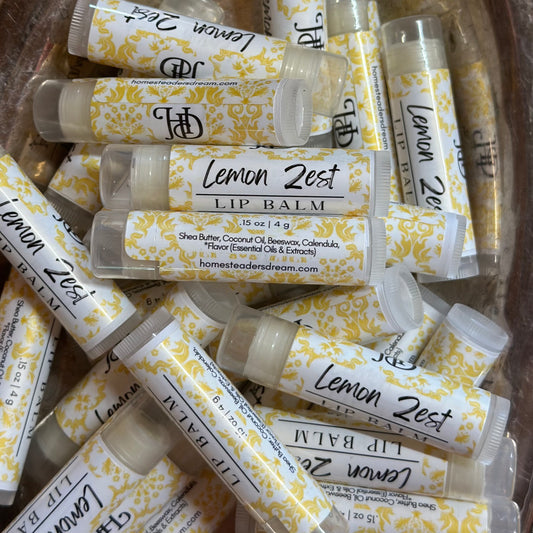 lemon zest lip balm pile