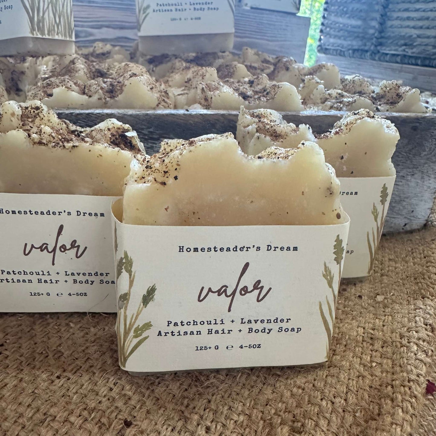 valor soap bars on burlap