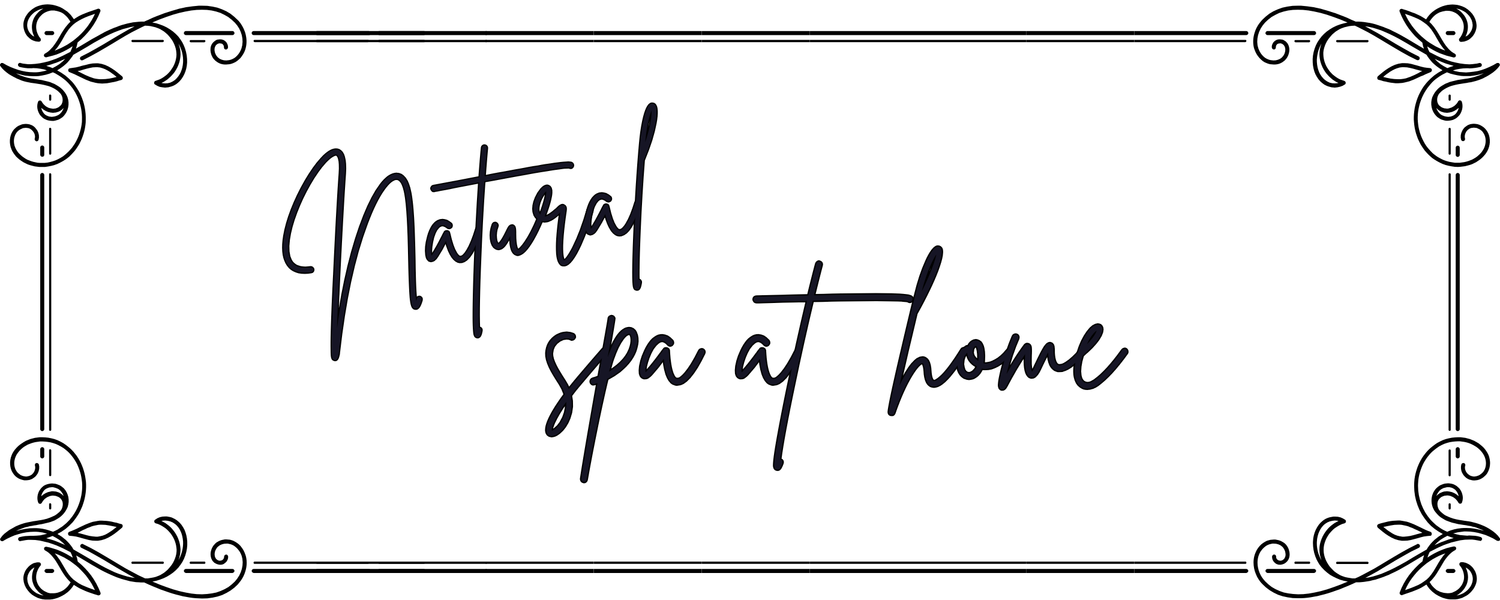 natural spa at home text with scroll border