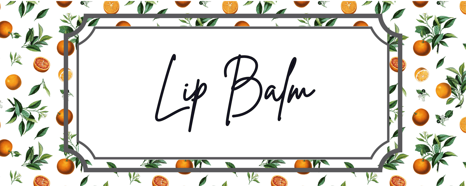lip balm banner with oranges and other botanicals