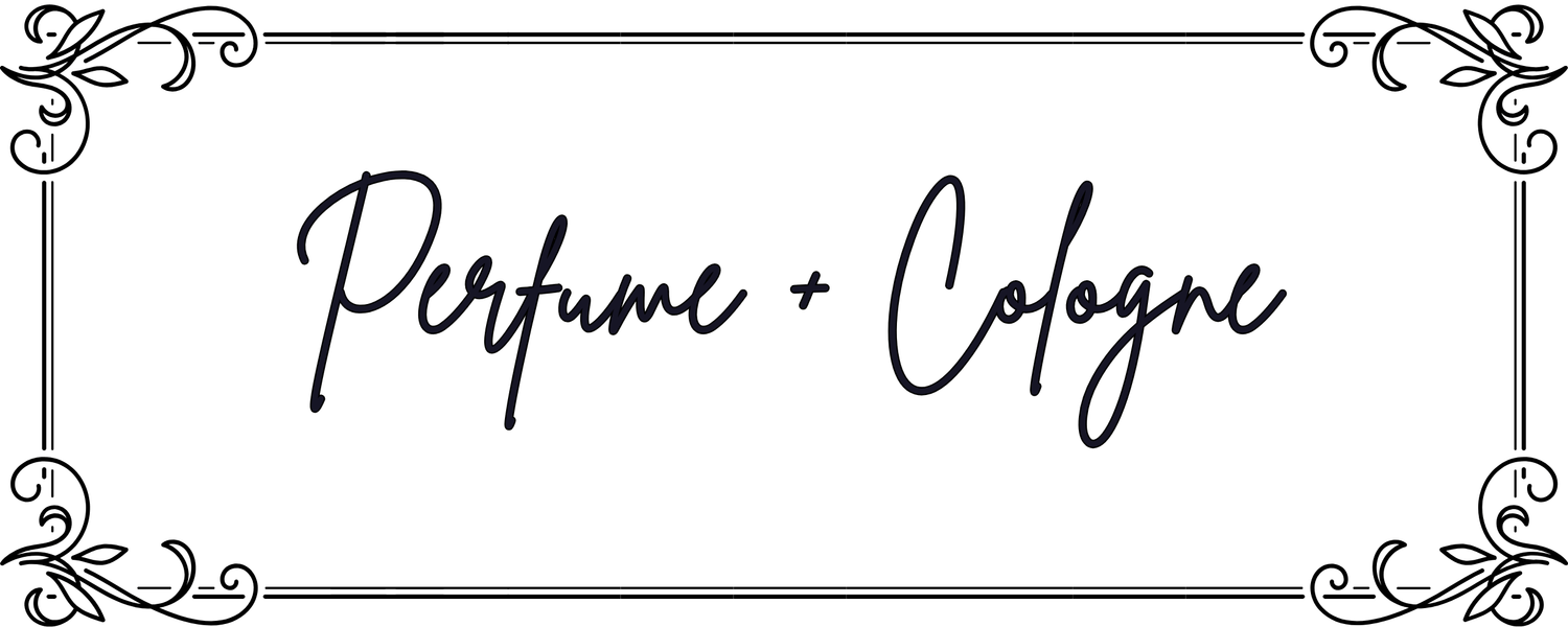 perfume and cologne banner with scroll border