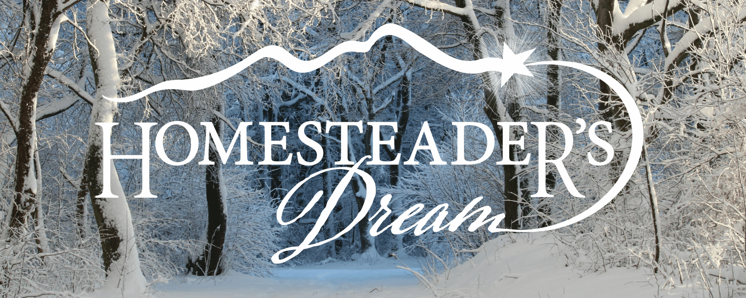 snowy scene with Homesteader's Dream text and logo