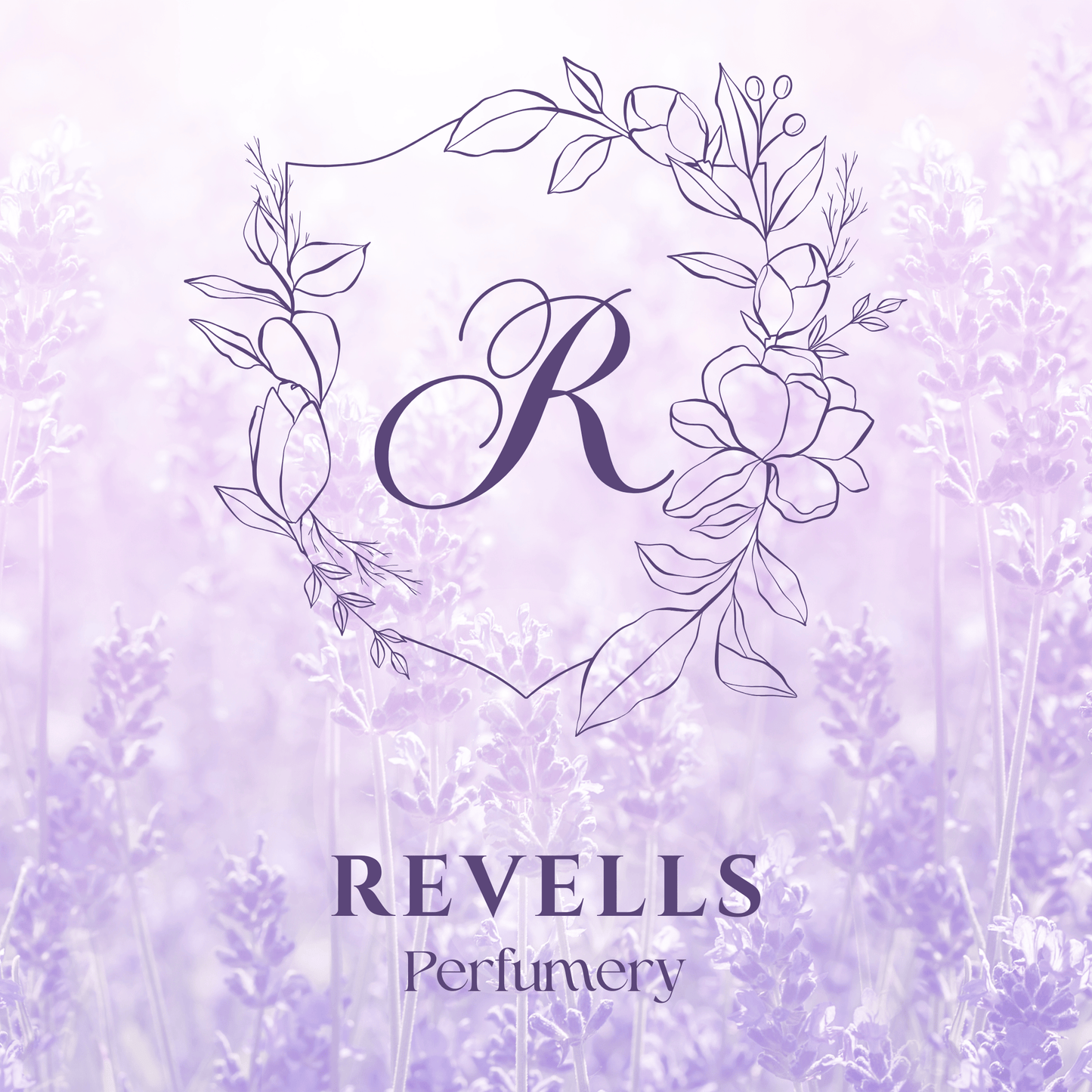 Revells Perfumery logo with floral design on a purple background
