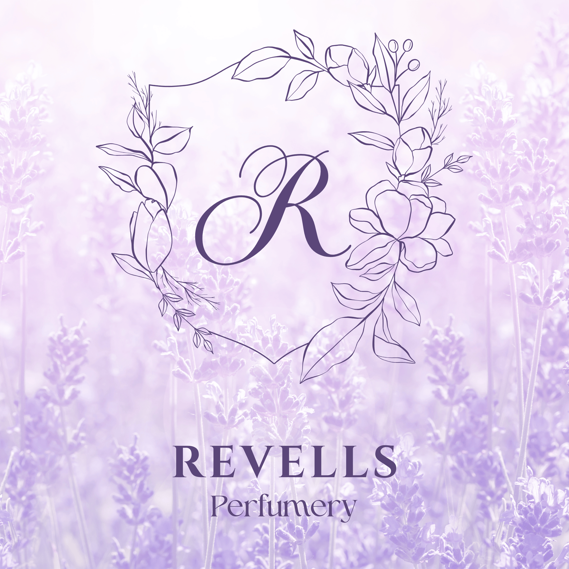 Revells Perfumery logo with floral design on a purple background