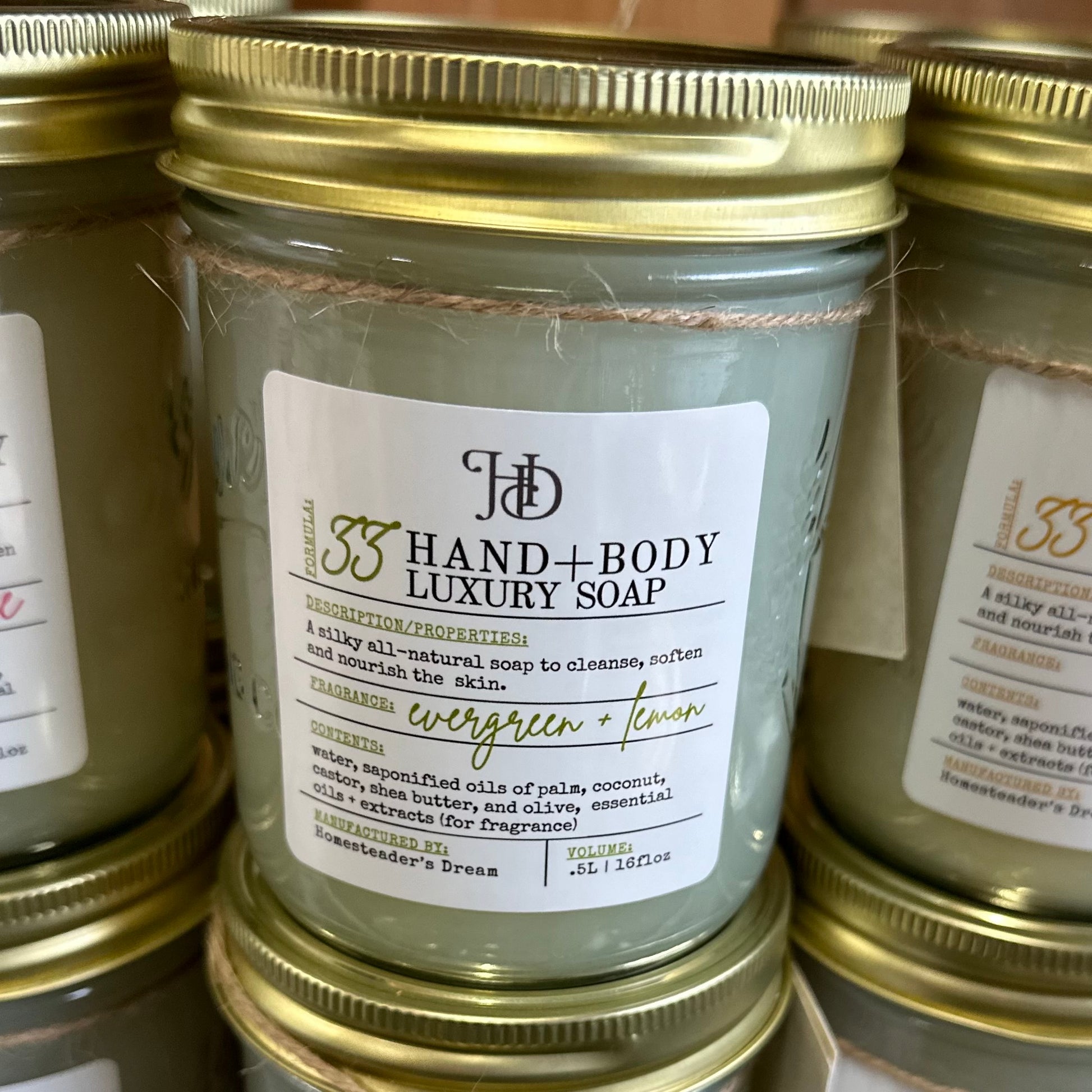 all natural evergreen and lemon hand and body liquid soap