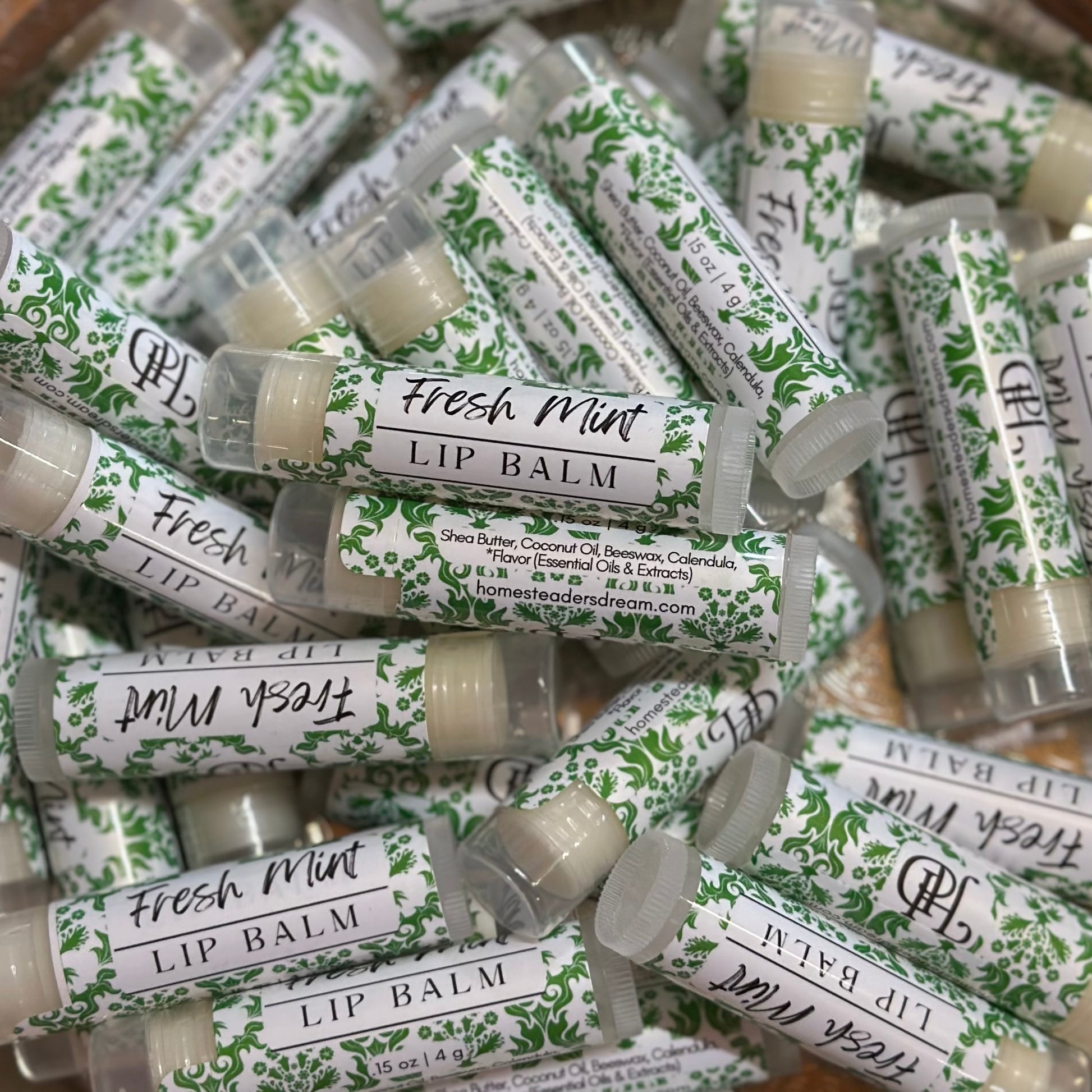 fresh mint lip balm pile