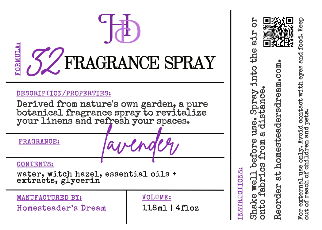 Fragrance spray label with lavender scent on a white background