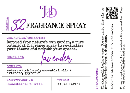 Fragrance spray label with lavender scent on a white background