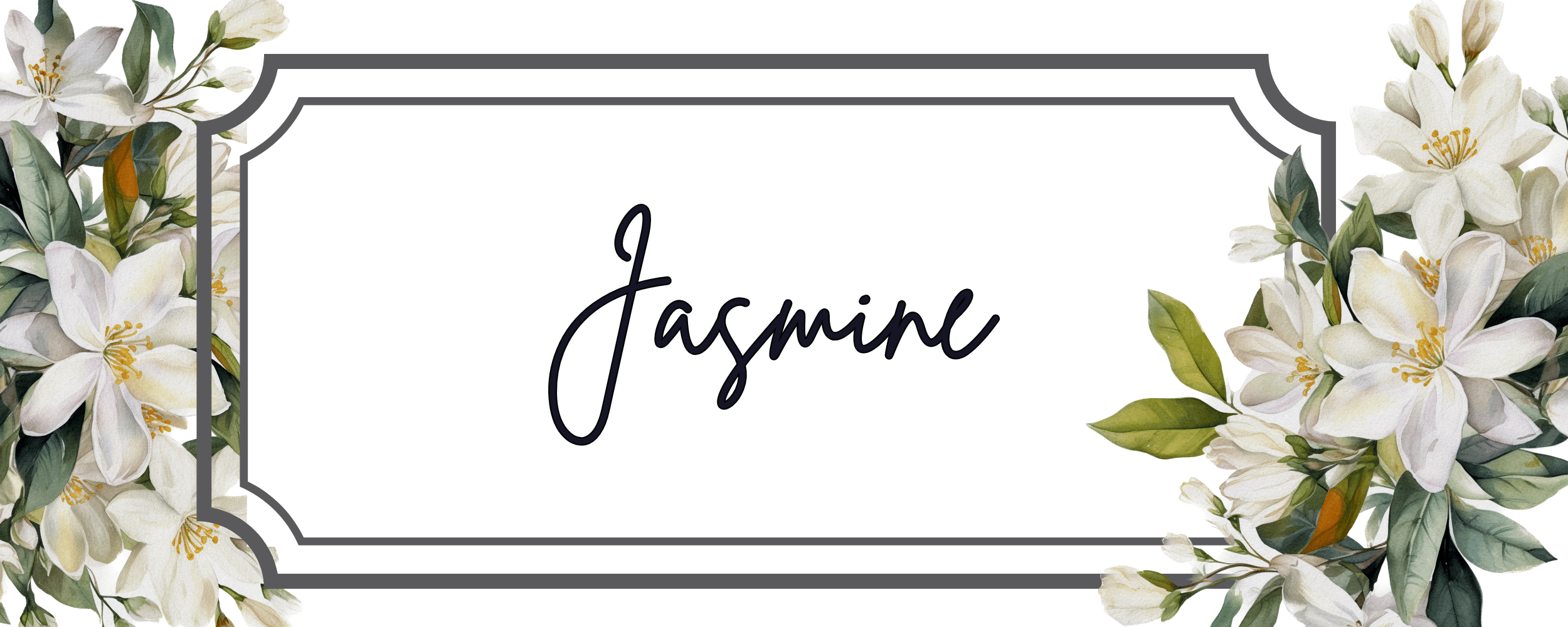 Floral design with the word 'Jasmine' in the center on a white background