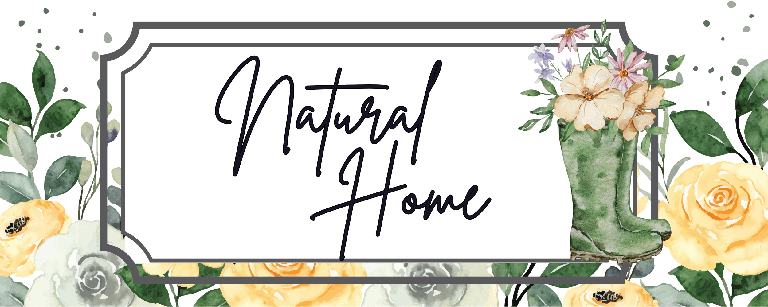 Product banner for 'Natural Home' with floral elements and text about clean collection.