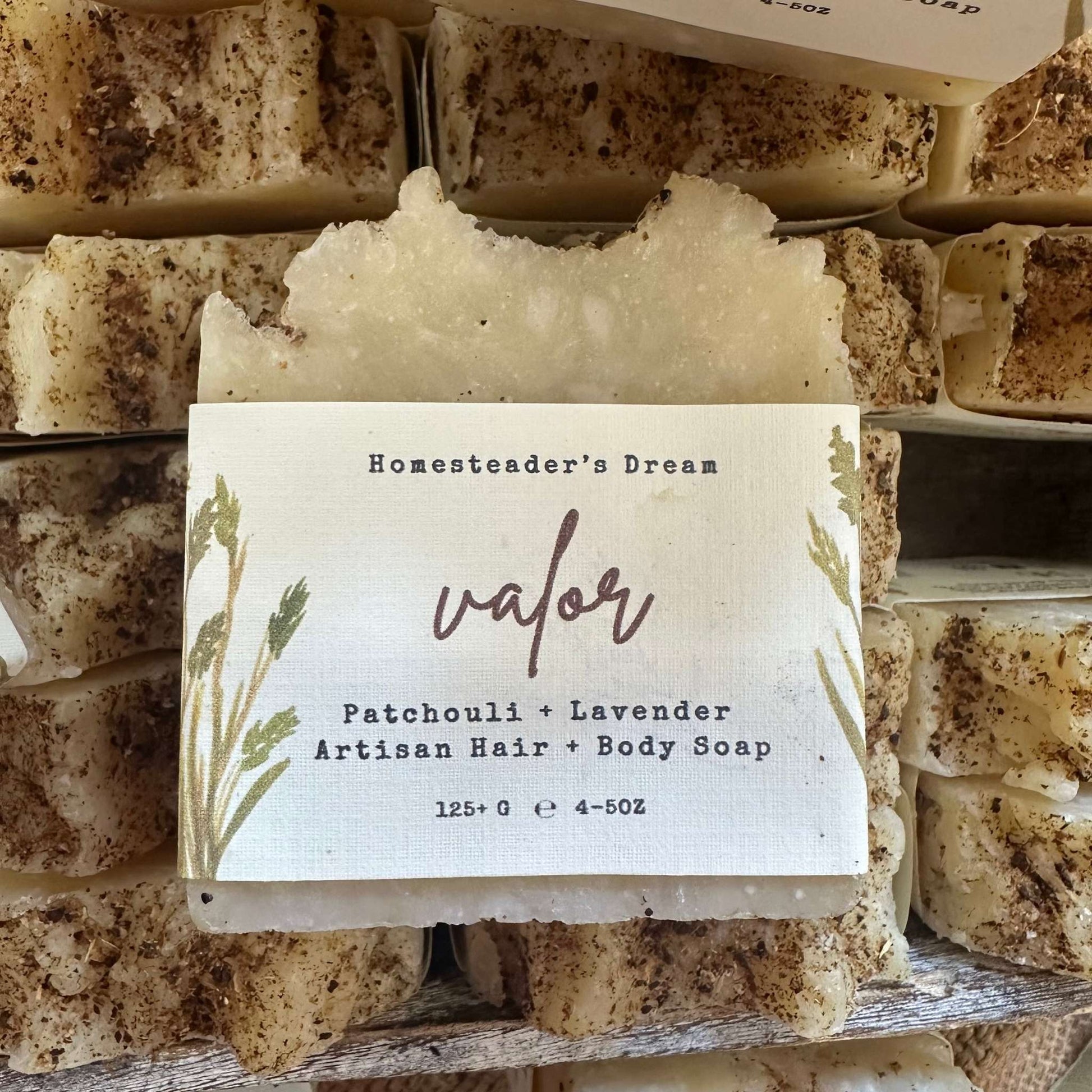 Valor Bar of soap with a label wrap in a wooden box