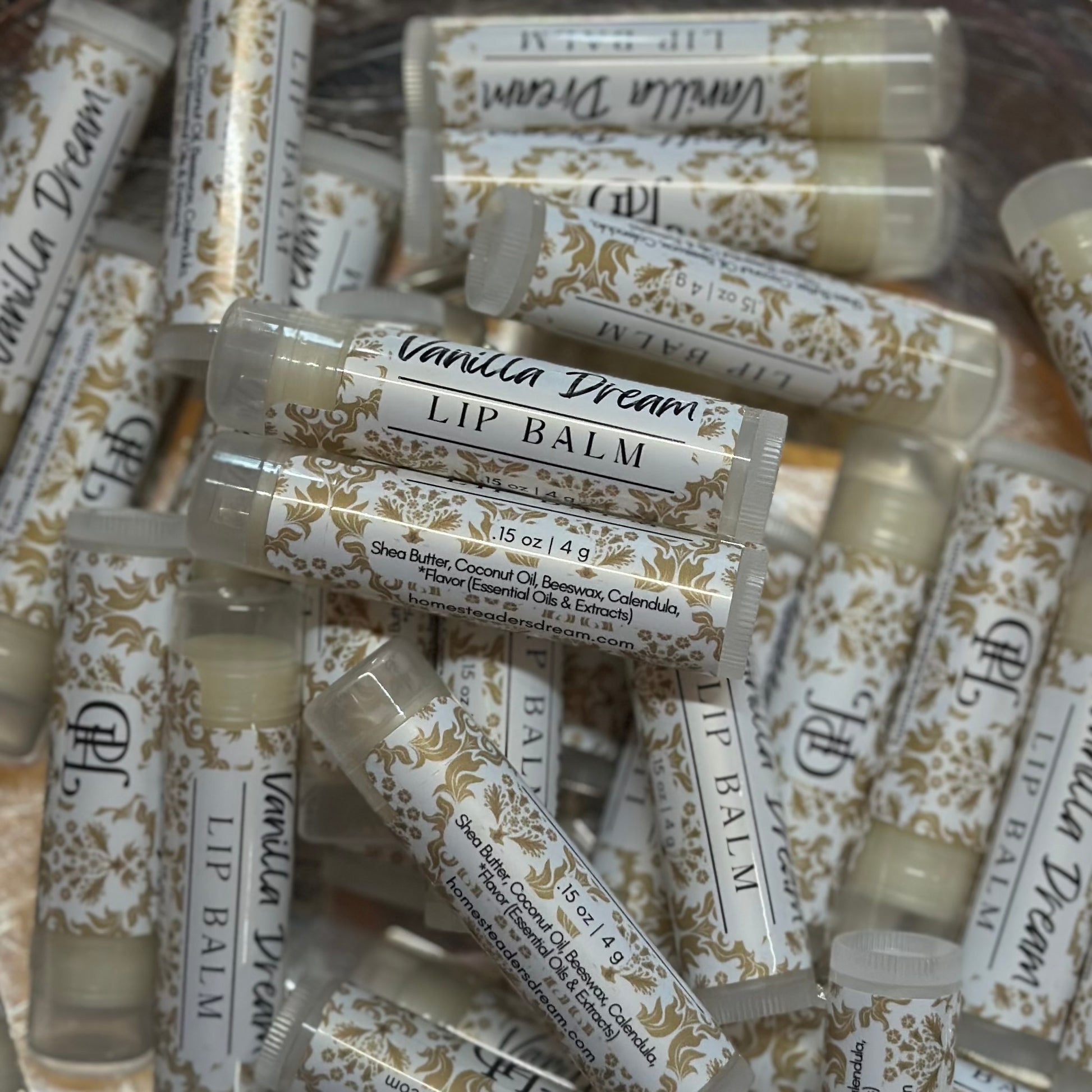 vanilla lip balm pile