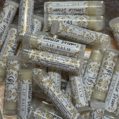 vanilla lip balm pile